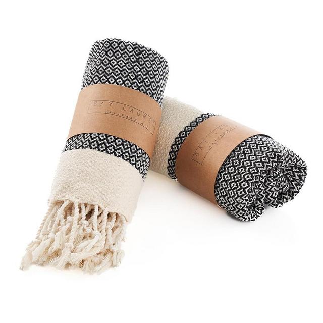 BAY LAUREL Turkish Hand Towel – Pack of 2 | Soft & Absorbent Decorative Towels for Bathroom, Hand, Face, Hair, Gym, Yoga, SPA, Kitchen & Tea | Boho Decor (Black, Diamond 15x26 Inches (Set of 2)