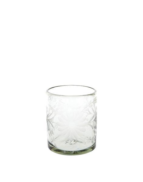 Etched Short Glass - Clear Flower