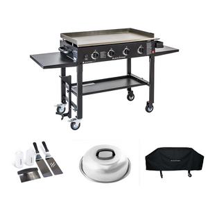 Blackstone 36 inch Outdoor Flat Top Gas Grill Griddle Station Starter Bundle with 4-Burner Grill, Cover, Accessory Kit and Melting Dome