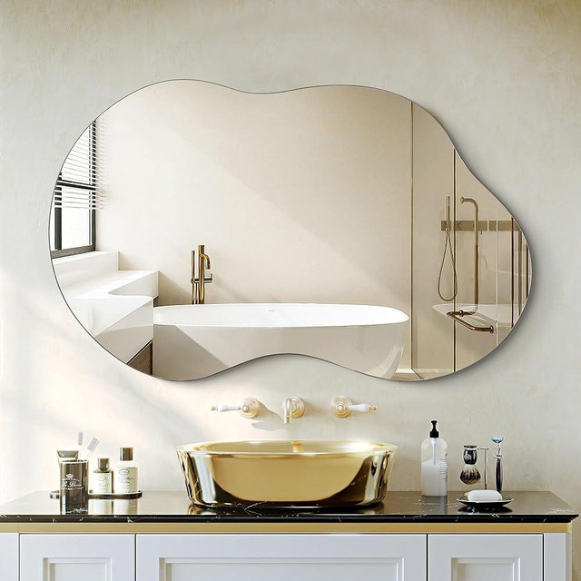 Dorlicecass Bathroom Mirror - Irregular Wall Mirrors Decorative 24"x36" Asymmetrical Tempered Glass Frameless for Vanity, Bedroom, Living Room, Cloakroom, Entryway