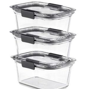Rubbermaid Brilliance Glass Storage 4.7-Cup Food Containers with Lids Set of 3 Clear