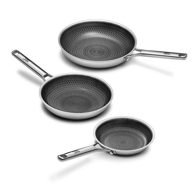 Nonstick Frying Pan Set, Non-Toxic Tri-Ply Hybrid Ceramic Skillet 3 Piece, 8, 10 & 12 Inch Stainless Steel Pans, PFAS/PFOA/PTFE Free, Metal Utensil Safe, Dishwasher & Oven Safe, Induction Compatible