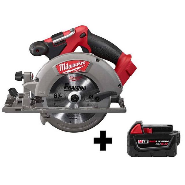 M18 FUEL 18V Lithium-Ion Brushless Cordless 6-1/2 in. Circular Saw W/ M18 5.0 Ah Battery