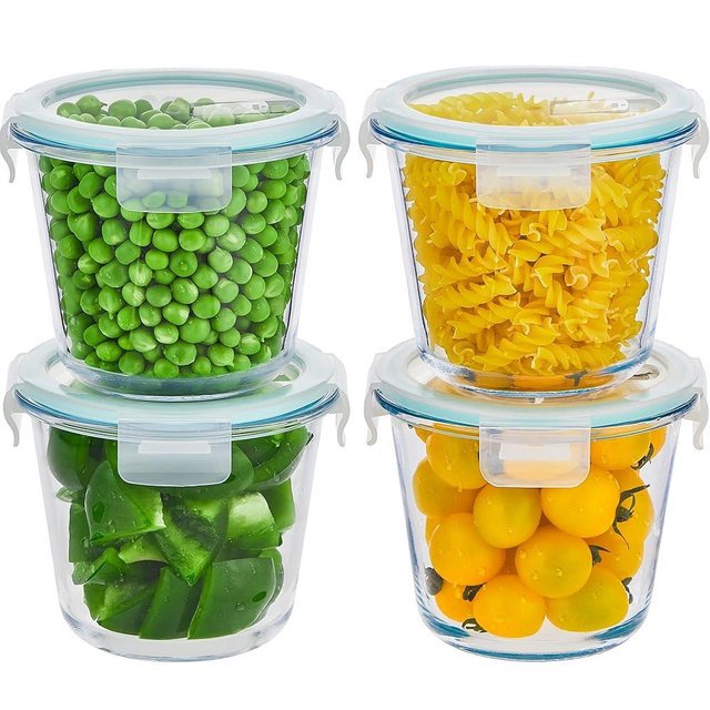 Wancilock 8 PCS Glass Meal Prep Containers with Lids, Airtight 3 Cup Glass Storage Containers Set, Round Deep Soup Containers with Lids for Leftover, Microwave, Dishwasher, and Freezer Safe(4 Sets)