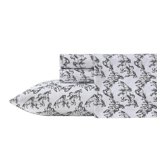 Wrangler - King Size Sheet Set, Ultra-Soft & Wrinkle-Resistant Bedding for Year Round Comfort, Deep Pockets, Bed Sheets with Matching Fitted Sheet & Pillowcases (Mustangs Black)