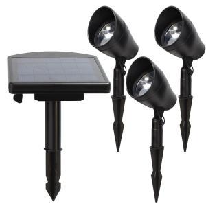 Solar Powered Black Outdoor Integrated LED 3000K Warm White landscape Spot Light Kit with Remote Panel (3-Pack)