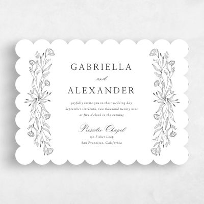 White Scalloped Wedding Invitation - Vanora Landscape