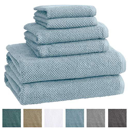 100% Cotton Bath Towels, Luxury 6 Piece Set - 2 Bath Towels, 2 Hand Towels and 2 Washcloths. Quick-Dry, Absorbent Textured Popcorn Weave Towels. Acacia Collection (6 Piece Set, Sterling Blue)