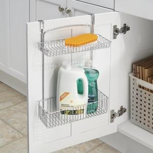 MetroDecor - mDesign Over the Cabinet Kitchen Storage Organizer Basket for Aluminum Foil, Sponges, Cleaning Supplies - 2-Tier, Chrome