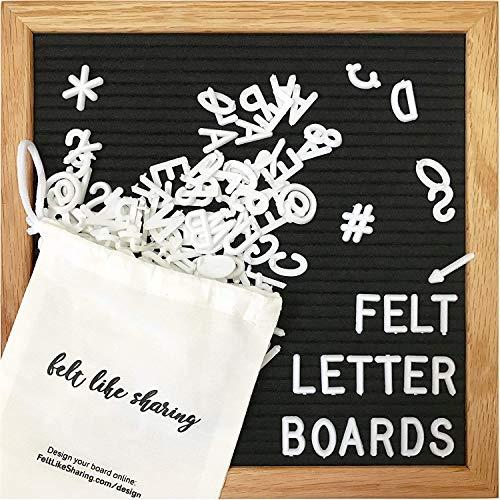 Black Felt Letter Board 10x10 Inches. Changeable Letter Boards Include 300 White Plastic Letters and Oak Frame.