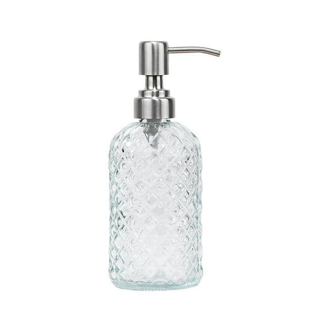 SDlumeiy 16 Oz Soap Dispenser with 304 Rustproof Stainless Steel Pump, Kitchen, Bathroom Soap Dispenser， Refillable Liquid Glass Soap Dispenser for Hand Soap, Soap, Lotion. (Clear)