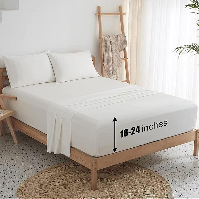 HYPREST Extra Deep Pocket Queen Sheet Sets Fits 18"-24" In Deep Mattress -100% Cotton Queen Sheet Set 400 Thread Count,White Hotel Luxury Soft Wrinkle Free Cooling Sheet Sets for Queen Bed Deep Pocket