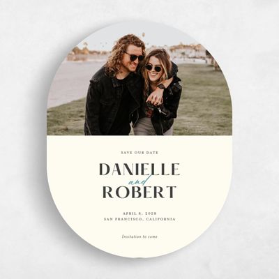 Beige Oval Wedding Save the Date - Finneas Photo