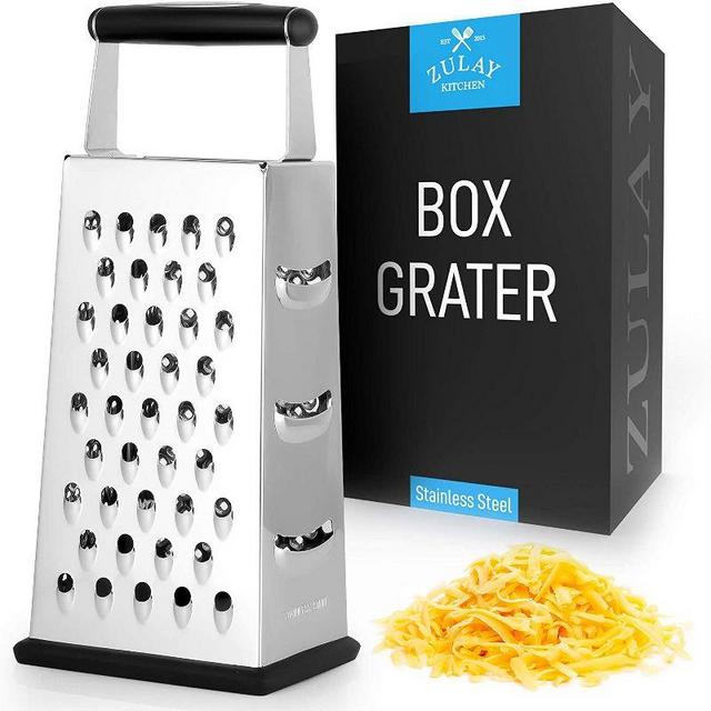 Zulay (Large) 4-Sided Cheese Grater - Stainless Steel Grater With Easy Grip Handle & Anti-Skid Base Wide Grating Surface With Sharp Blades