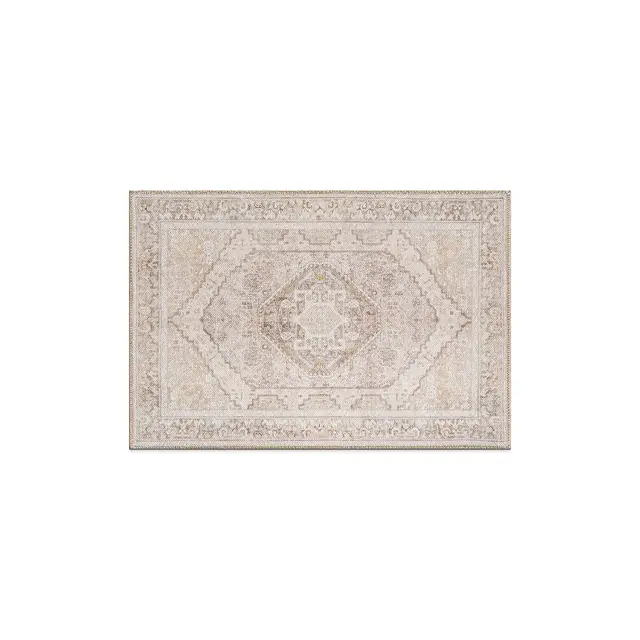 World Rug Gallery Valora Beige Medallion Machine Washable Flatweave Indoor Door Mat with Non-Slip Backing - BEIGE 2'x3'
