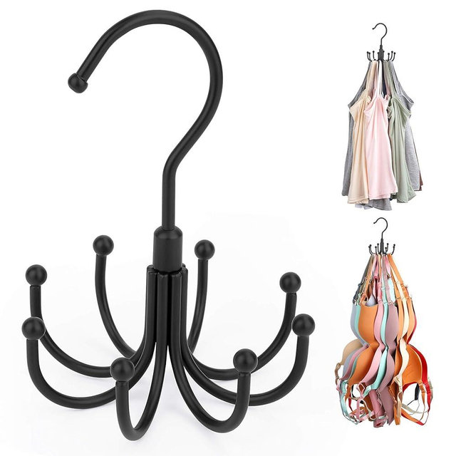 ZEDODIER Tank Top Hanger, Rotatable Bra Organzier for Closet, Max 24 Storage Capacity Sport Bra Holder, Metal Space Saving Closet Organizers and Storage, Black