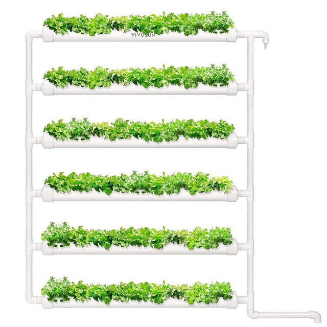 VIVOSUN Hydroponic Grow Kit, 54 Plant Sites 6 Food-Grade PVC-U Pipes Hydroponics Planting System with Water Pump, Pump Timer, Nest Basket and Sponge for Leafy Vegetable