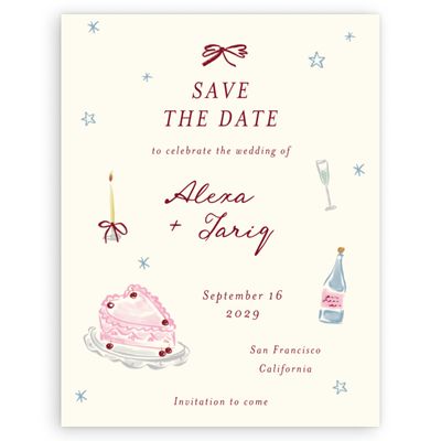 Light Burgundy, Yellow Wedding Digital Save the Date - Moire Portrait