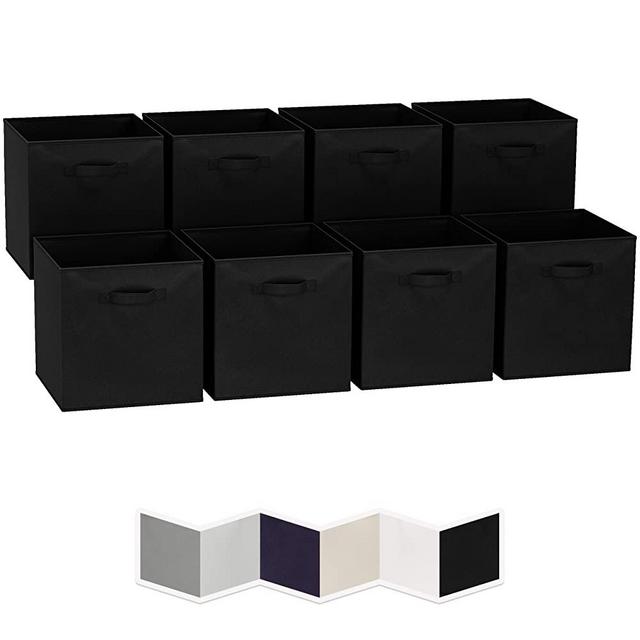13x13 Large Storage Cubes (Set of 8). Fabric Storage Bins with Dual Handles | Cube Storage Bins for Home and Office | Foldable Cube Baskets For Shelf | Closet Organizers and Storage Box (Black)