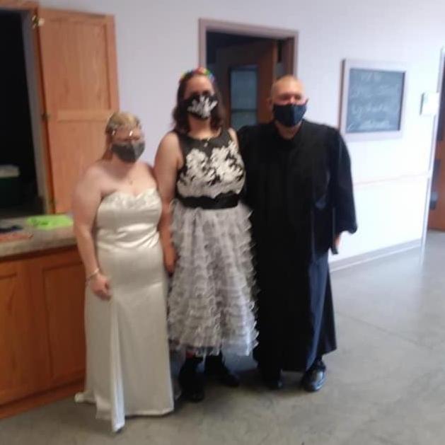 Anna, Vicky, and Johnny Lewis, our officiant just after we were married!