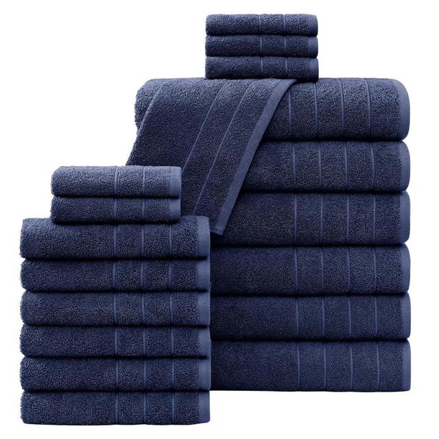 Casa Platino 18 Piece Towel Sets, 6 Large Bath Towels(30"x 60"), 6 Cotton Hand Towels for Bathroom & 6 Washcloths, 100% Ring Spun Towel Set for Bathroom, Lightweight & Highly Absorbent Towels - Navy