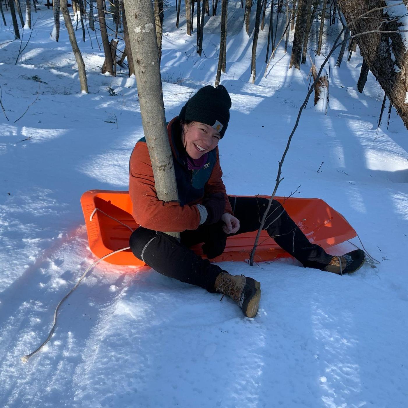Mika has taken a few cracks at sledding solo, but the results have been...dicey. Chris does most of the steering now.