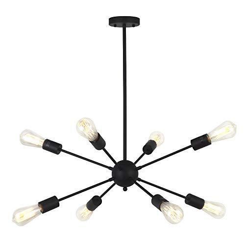 VINLUZ 8-Light Sputnik Chandelier Black Mid Century Modern Ceiling Light Industrial Pendant Lighting for Kitchen Dining Room Living Room