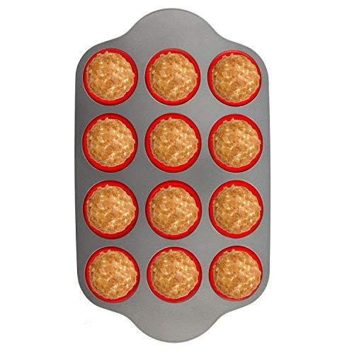 Nonstick Bakeware 6-Cup Muffin Pan with Silicone Cupcake Liners (Set of 6) by Boxiki Kitchen | Premium Nonstick Baking Muffin Tin and Muffin Cups