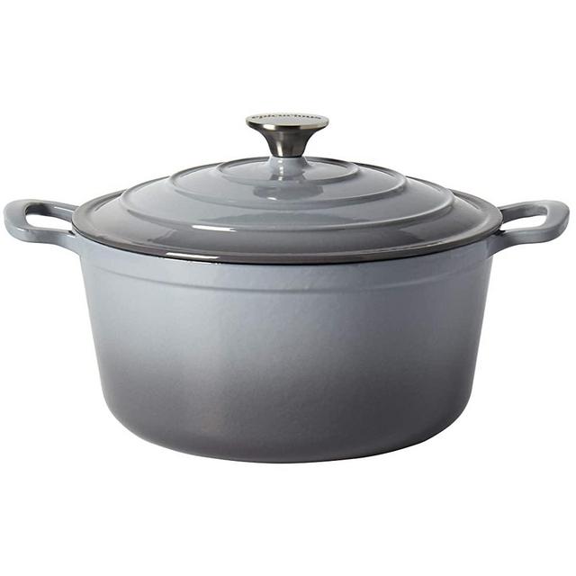 Epicurious Cookware Collection- Enameled Cast Iron Covered Dutch Oven, 6 Quart Dutch Oven Grey
