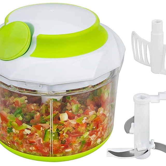 Brieftons QuickPull Food Chopper: Large 4-Cup Powerful Manual Hand Held Chopper/Mincer/Mixer/Blender to Chop Fruits, Vegetables, Nuts, Herbs, Onions for Salsa, Salad, Pesto, Coleslaw, Puree