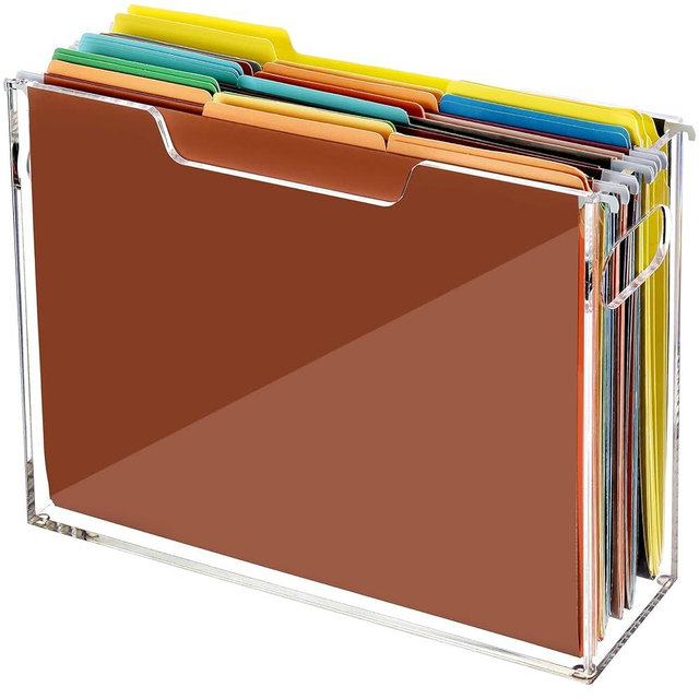 Tfirhuoe Acrylic File Folder Organizer, Clear Hanging File Organizer Box for Letter Size, Desktop File Holder with Handles, Slim Filing Storage Box for Desk Office Home Work -1 Pack