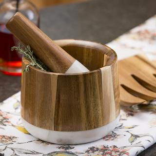 Elements Acacia and Marble Mortar and Pestle