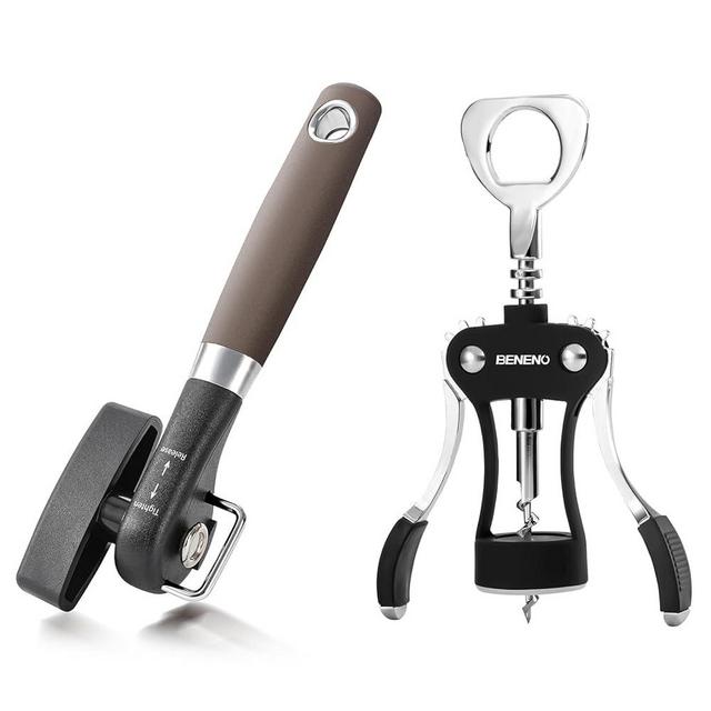Premium Wing Corkscrew Wine Opener with Multifunctional Bottle Openers Smooth Edge Side Can Opener Manual with Durable Sharp Blade