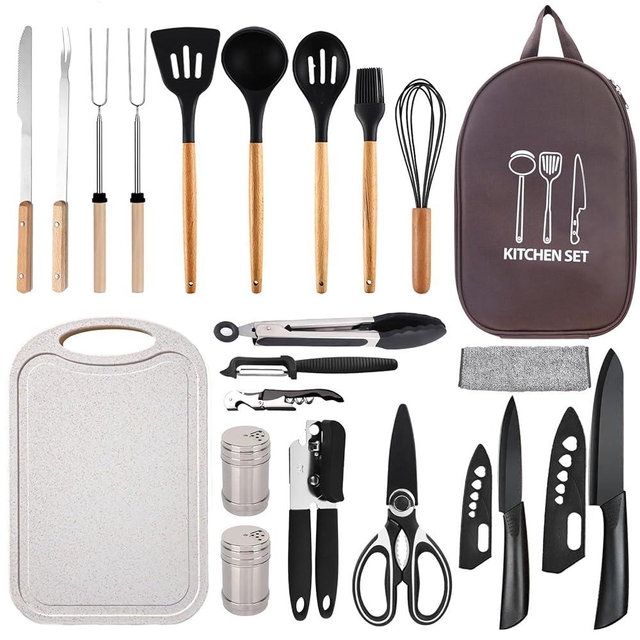 Pansyling Silicone Camping Cooking Set Car Camping Essentials Cooking Kitchen Set, RV Camping Cookware Must Haves Gifts Camping Cooking Essentials, Camp Cooking Set for Travel Hiking Picnic