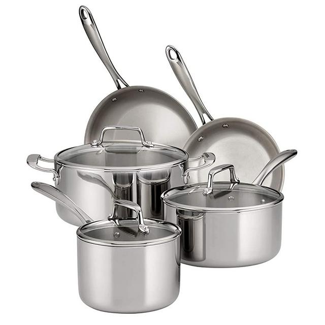 Tramontina Cookware Set Glass Lids Stainless Steel 8-Piece, 80116/1010DS
