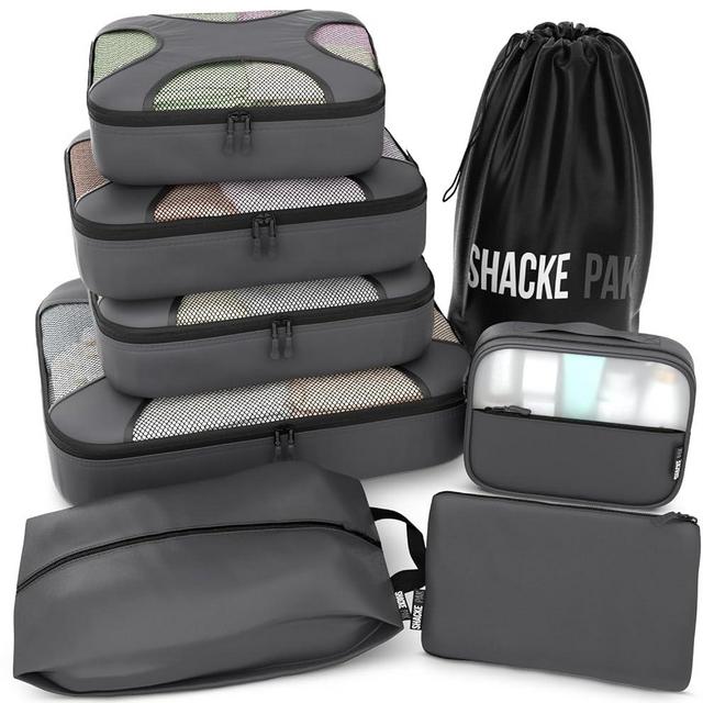 Shacke Pak - 8 Set Packing Cubes - Travel Organizers with Laundry Bag (Dark Grey)