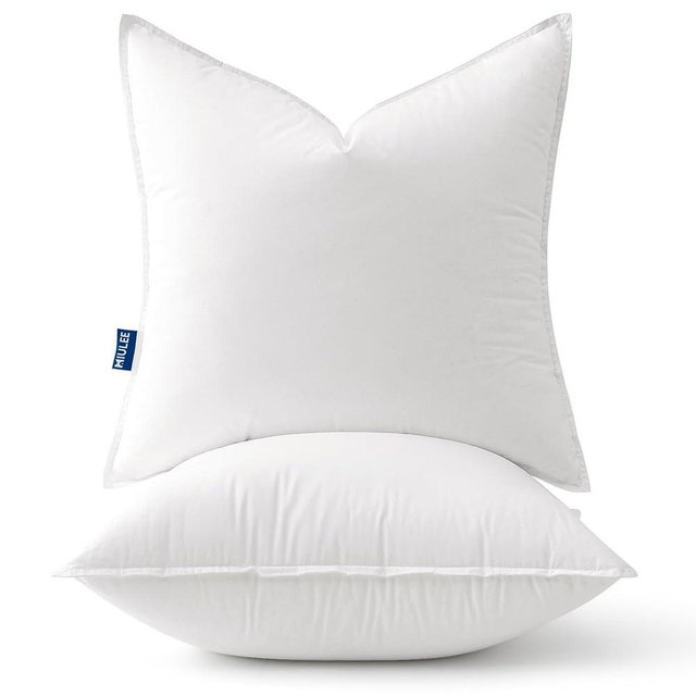 MIULEE 18x18 Throw Pillow Inserts,Set of 2 Decorative Pillow Inserts with Soft Cotton Cover,Fluffy and Cozy Indoor Square Sofa Couch Pillow Inserts White