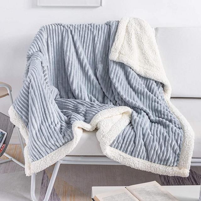 DISSA Sherpa Fleece Blanket Throw Blanket Soft Blanket Plush Fluffy Blanket Warm Cozy with Pure Grey Strip Perfect Throw for All Seasons for Couch Bed Sofa (Pure Grey, 60"x80")
