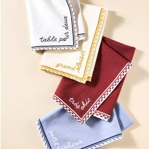 Café Violette Embroidered Cotton Napkins, Set of 4