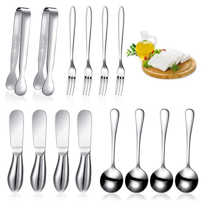 14 Pieces Cheese Butter Spreader Knives Set Stainless Steel Cheese Slicer Butter Spreader Knives with Stainless Steel Handles Mini Serving Tongs Spoons and Forks for Butter, Cheese and Pastry Making