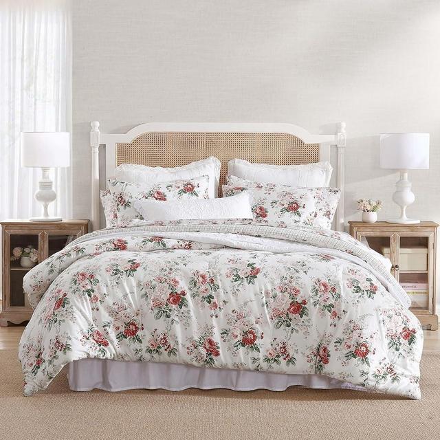 Laura Ashley - King Comforter Set, Reversible Brushed Cotton Flannel Bedding with Matching Shams, Luxuriously Soft & Warm Home Decor (Ashfield Red, King)