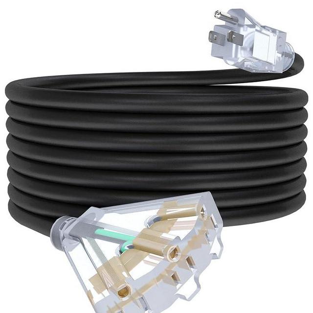 25Ft 12/3 Outdoor Extension Cord with 3-Outlets, Heavy Duty 12 Gauge 3 Prong Extension Cord Waterproof with Lighted end, 15A 12AWG 1875W SJTW, ETL Listed - Great for Garage, Garden and Home, Black