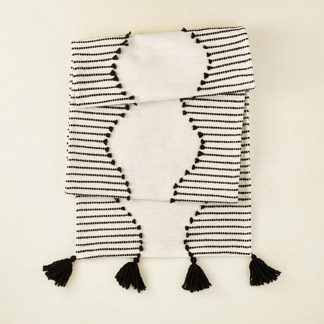 72" x 14" Cotton Jacquard Table Runner with Tassels Black/White - Opalhouse™ designed with Jungalow™