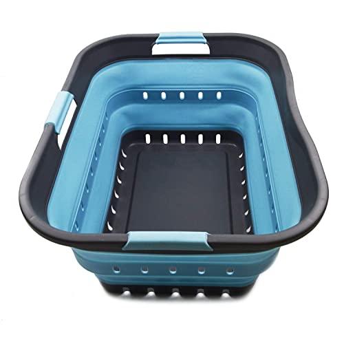 SAMMART Collapsible Plastic Laundry Basket - Foldable Pop Up Storage Container/Organizer - Portable Washing Tub - Space Saving Hamper/Basket (1, Grey/Sea Angel)