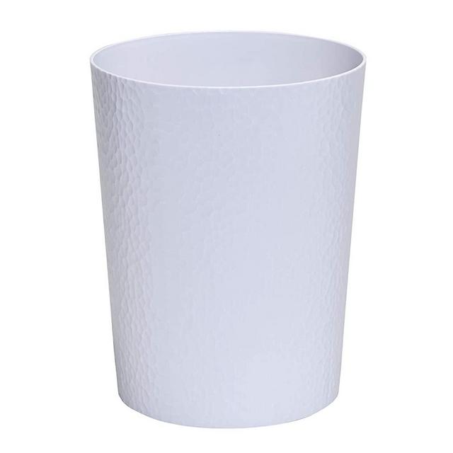 Bath Bliss Hammered Design Textured, Round Open Top 10 Liter Trash Can in White for Bathroom, Bedroom, Kitchen Disposal Waste Bin