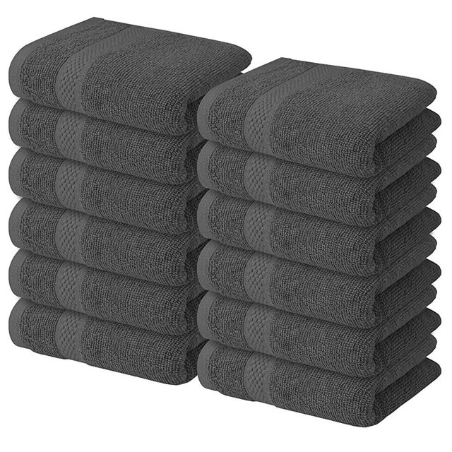 Infinitee Xclusives Premium Grey Washcloths Set – Pack of 12, 13x13 Inches 100% Cotton Wash Cloths for Your Body and Face Towels, Kitchen Dish Towels and Rags, Baby Washcloth