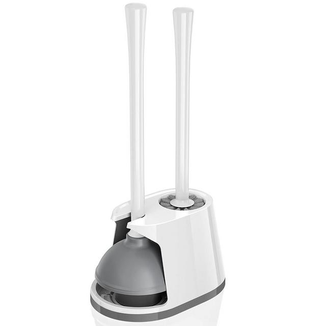 Toilet Plunger and Brush Set, Bowl Brush and Heavy Duty Toilet Plunger with Ventilated Holder, 2-in-1 Toilet Brush and Plunger Combo for Bathroom Deeply Cleaning(White & Grey)