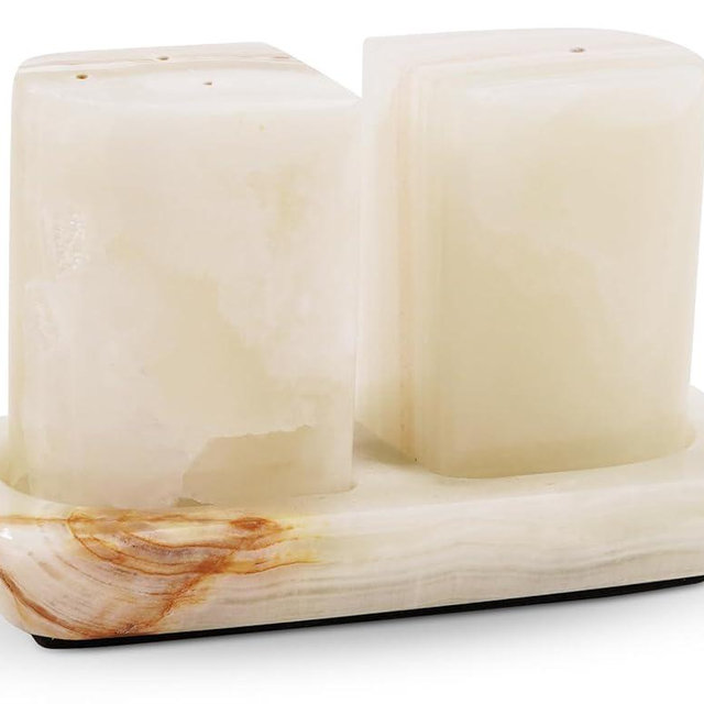 Radicaln Marble Salt & Pepper Shakers Set – 2.5" White Onyx Modern Kitchen Essentials for Cooking and Dining, Stone Spice Holder & Saleros for Black Pepper, Pink Salt, Home & Farmhouse Decor
