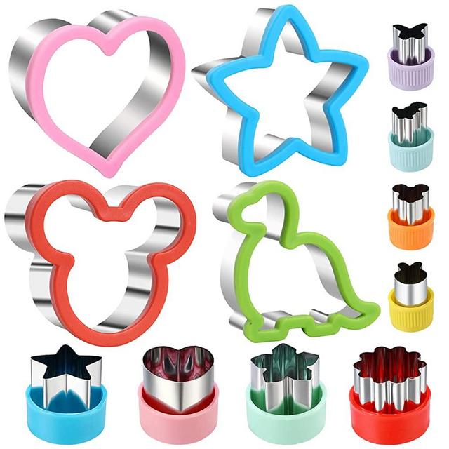 Elfkitwang Sandwich Cookie Cutters Set, Dinosaur,Heart,Star,Mouse,Sandwich Knife Cookie Knife Vegetable Cutter Food Grade Cookie Mould.(12Pcs)