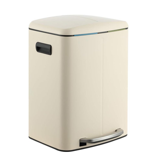 happimess HPM1005F Marco Rectangular 10.6-Gallon Double Bucket Trash Can with Soft-Close Lid, Fingerprint Resistant, Modern, Minimalistic for Home, Kitchen, Office, Bathroom, Limestone Beige